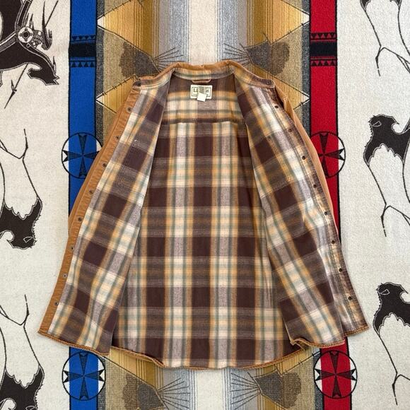 Vintage Men’s L.L. Bean Canvas Plaid Lined Shirt Jacket Size Large Tall Brown - Picture 4 of 10
